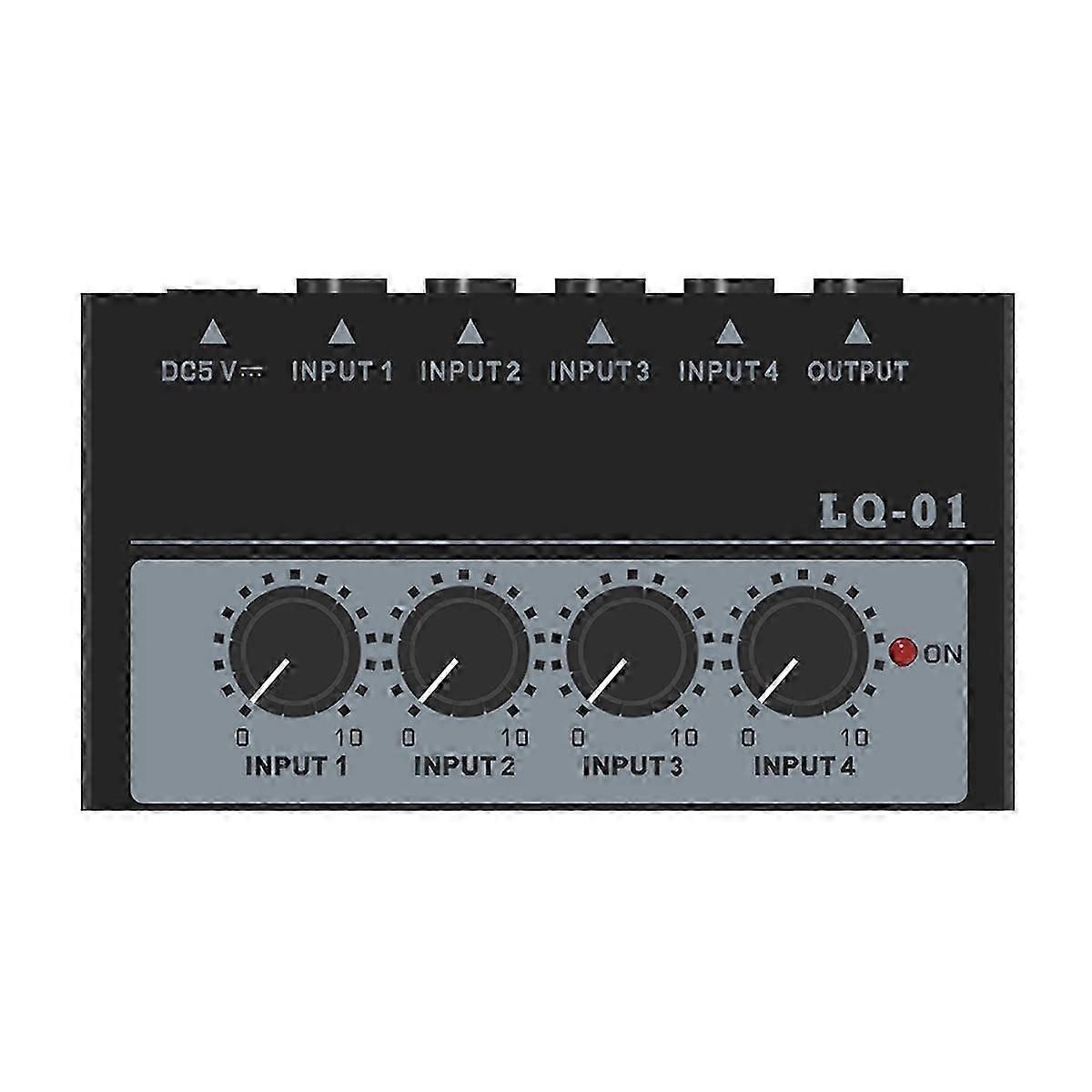 4 Channel Mini Audio Mixer with 4 Inputs, 1 Output, DC 5V Portable & Mixing Console