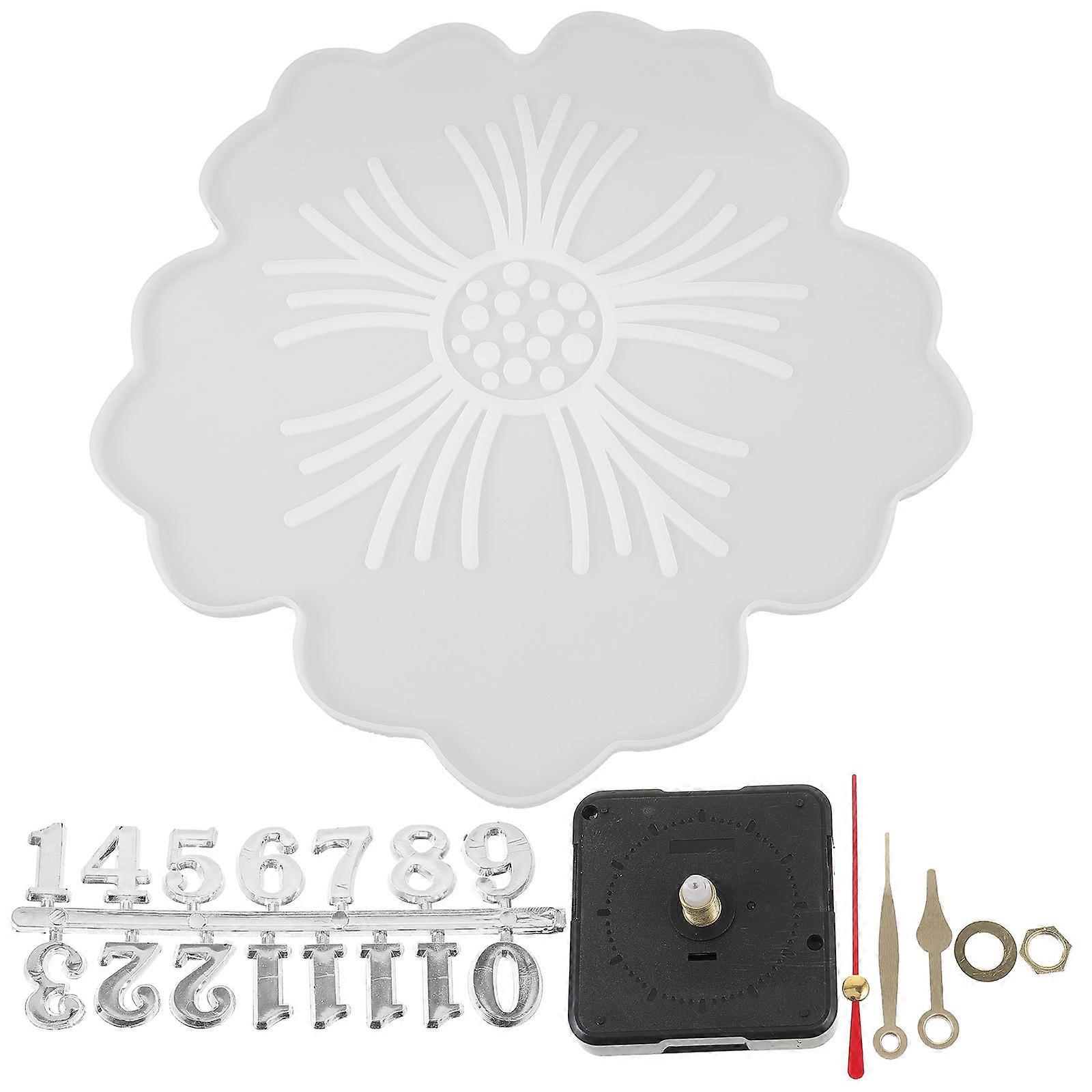 ערכת עובש שעון בצורת פרח סיליקון לקישוט הבית עם חומר לבן DIY Craft 1 סט