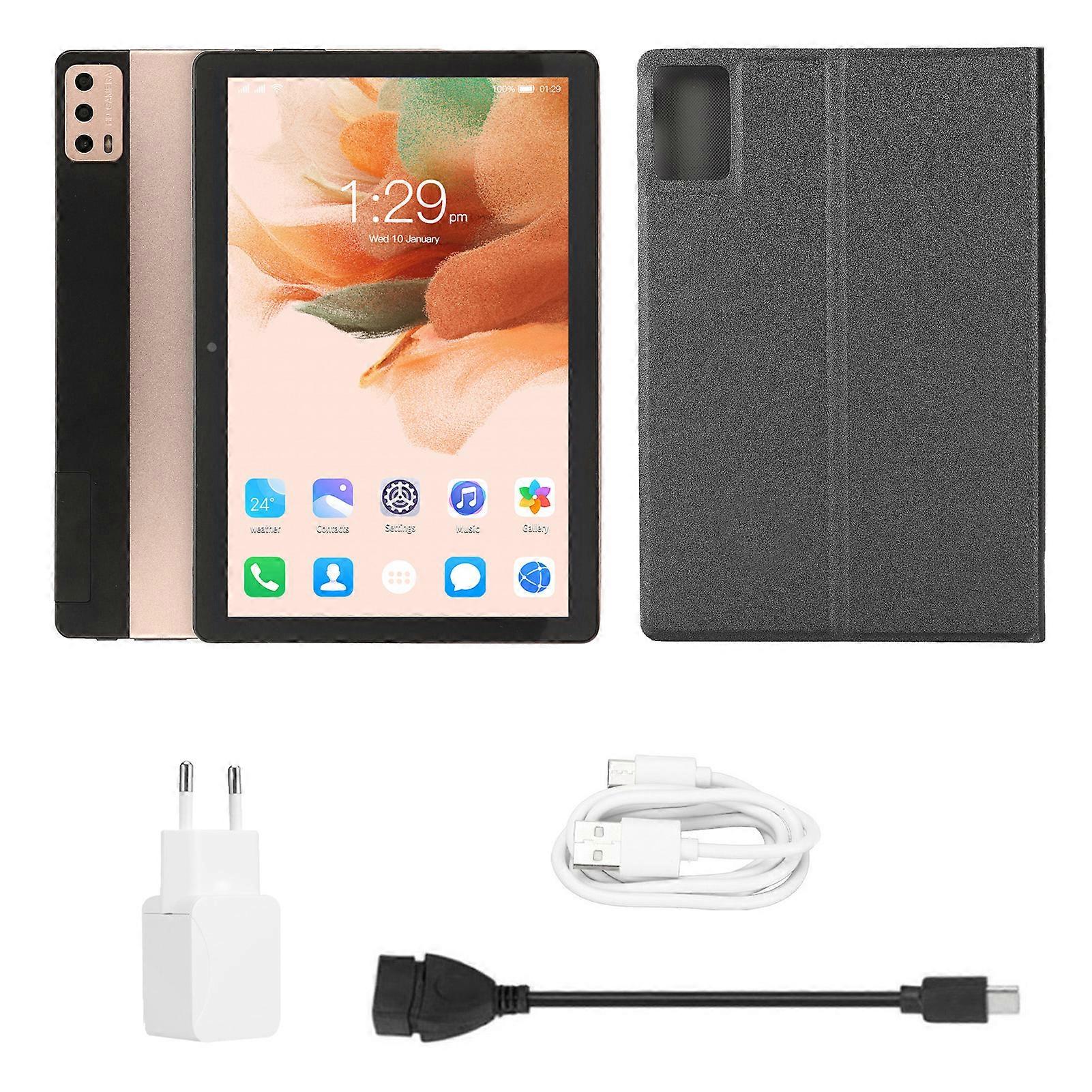 10.1 Inch Tablet with Case Android 12 8 Core CPU 6GB 128GB 4G Network FHD 7000mAh Gold