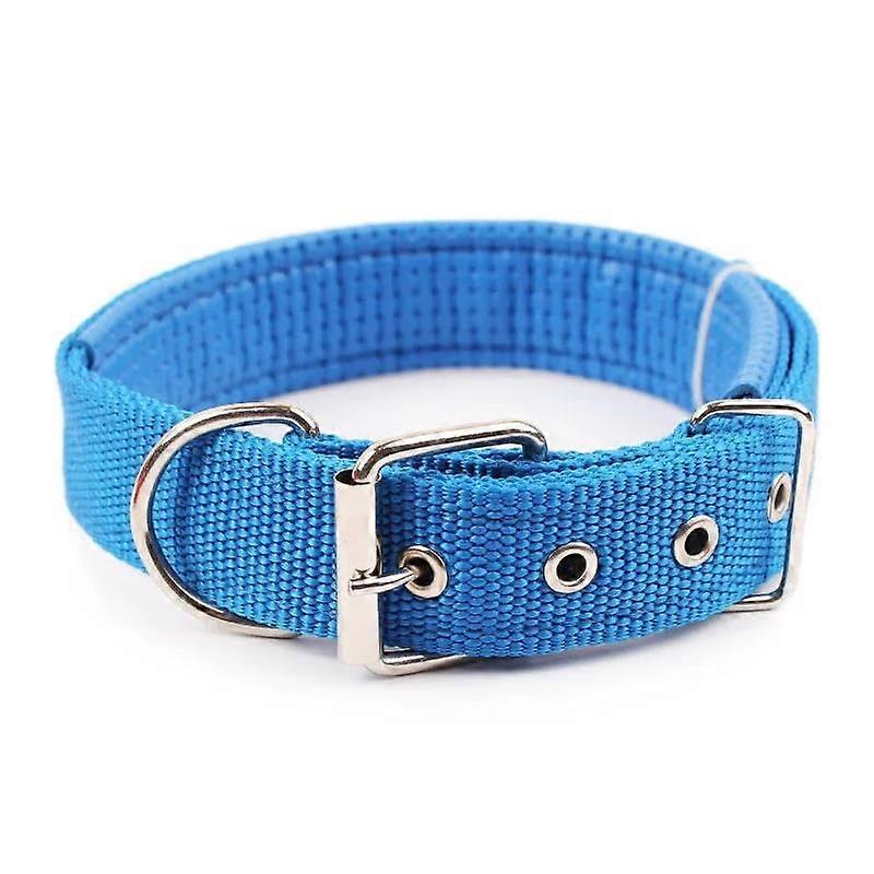 Solid Color Breathable Nylon Dog Collar Military Tactical Adjustable Camping Training Hunting Size S Blue