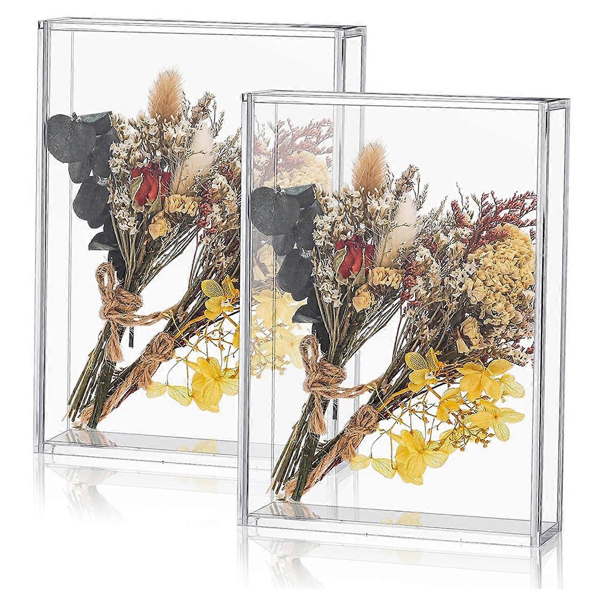2 Pcs Acrylic Shadow Boxes Display Cases, Shadow Box DIY Frame Clear Acrylic Display Cases Wedding Memory Dried Flower