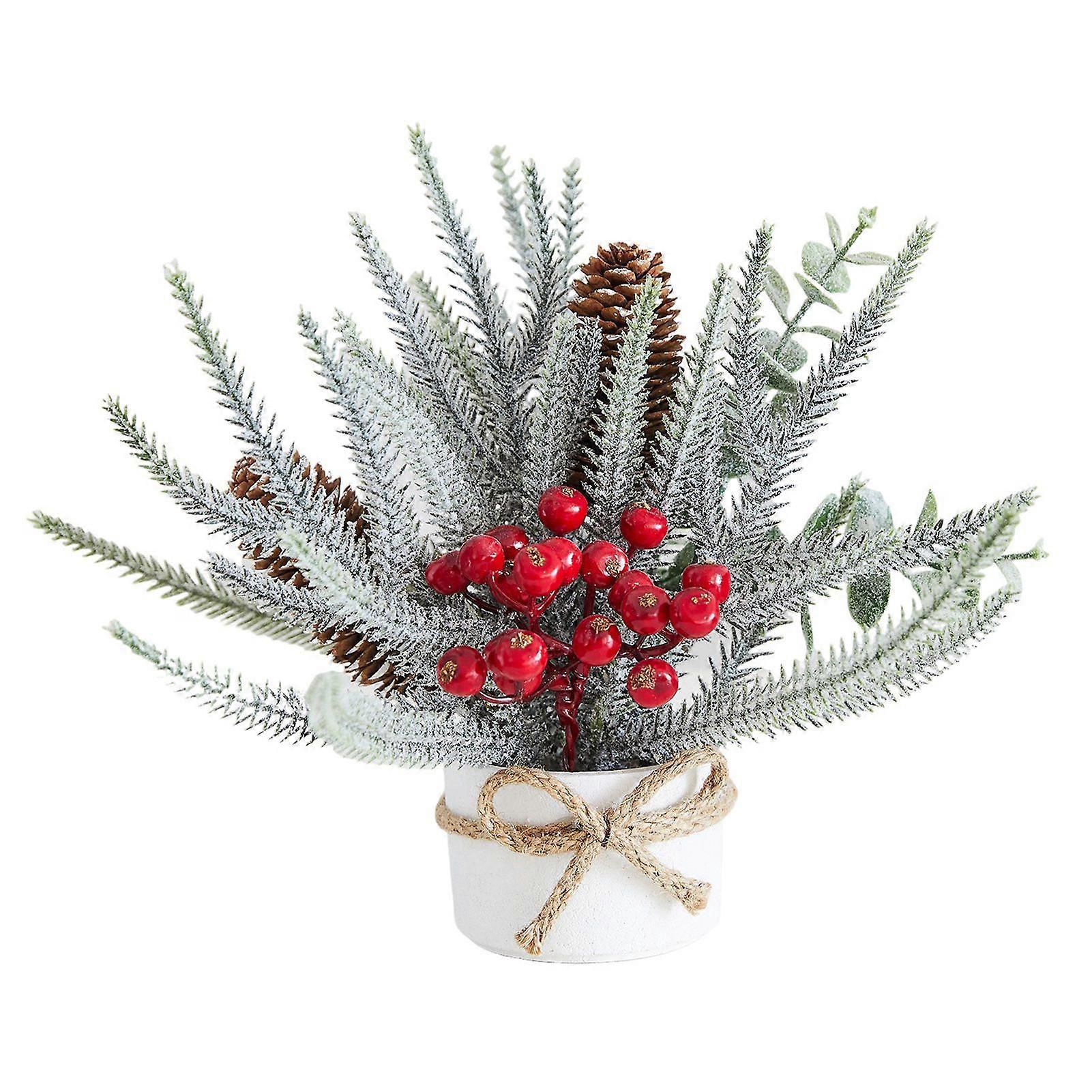 Mini Xmas Tree Table Decorations Miniature Pines Tree with Red Berries For Christmas Decorations Festive Office Desk Ornament