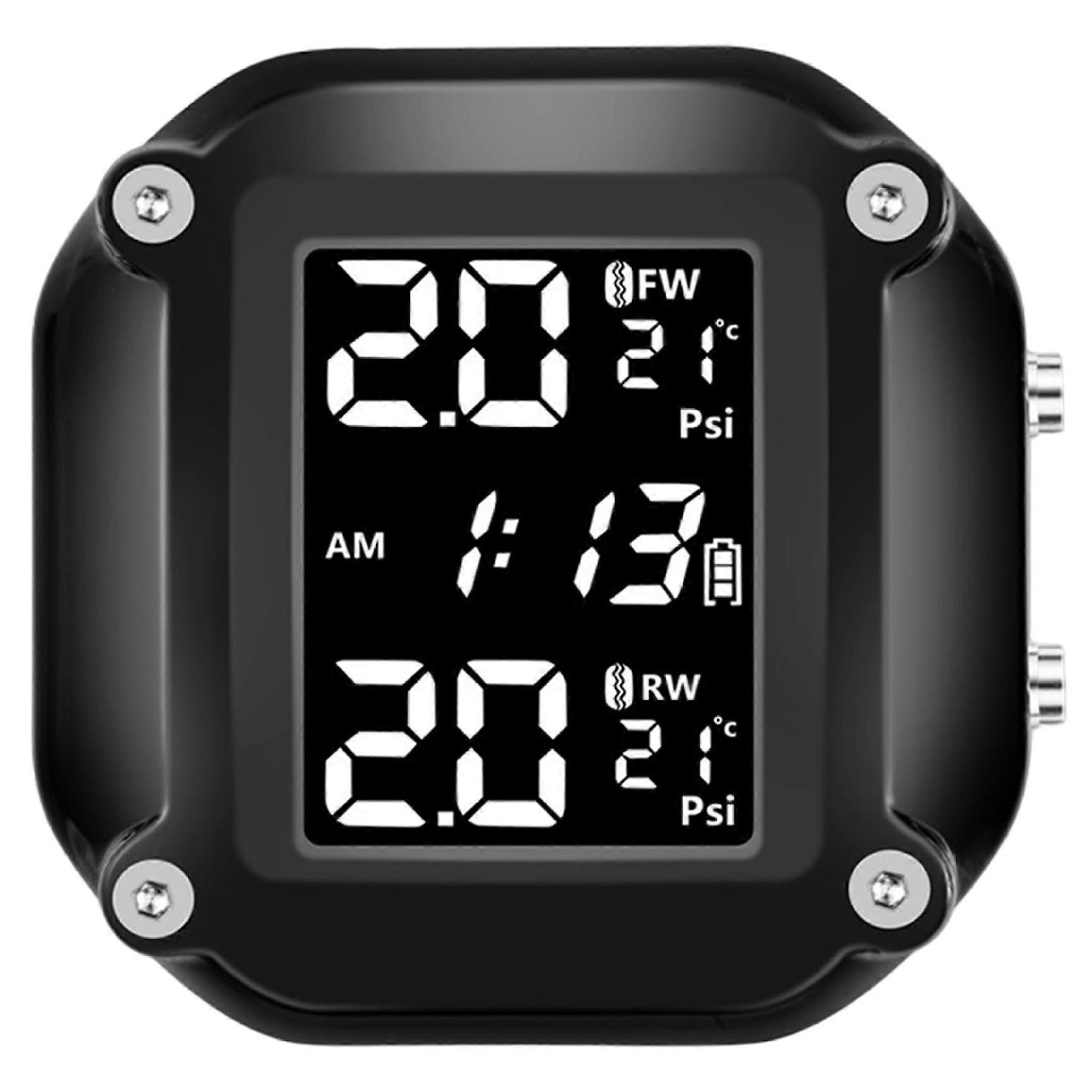 Motorcycle Tire Pressure Monitor LCD Display Bracket Included Waterproof Alarm For Outdoor Use
