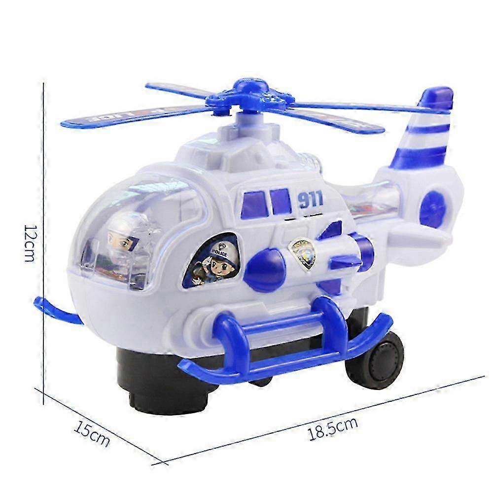Kids Police Helicopter Car Toy Battery Operated with Lights and Music Automatic Bump and Go Vehicle