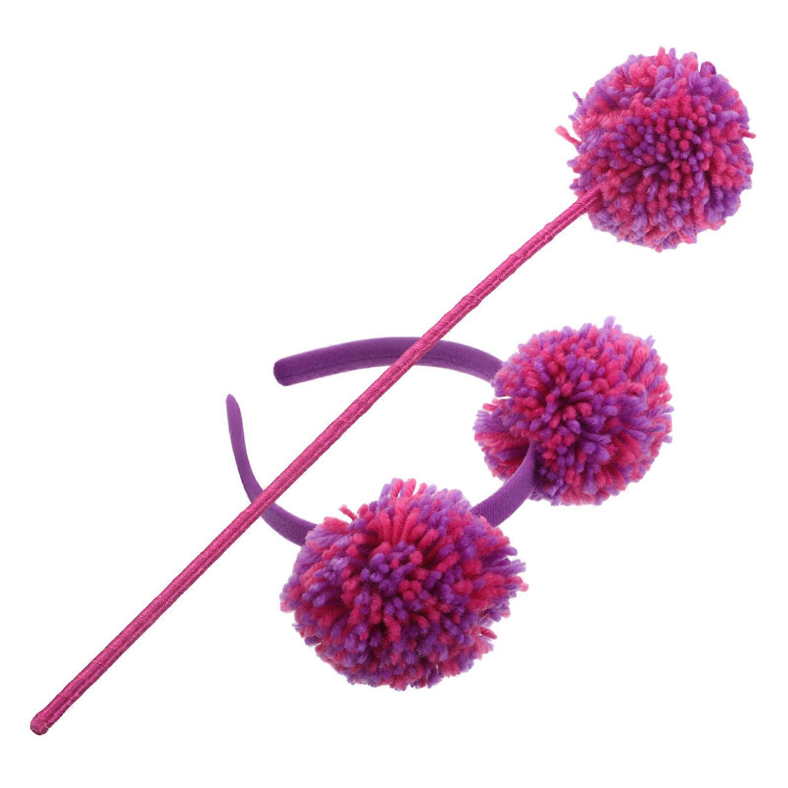 Rosy Pom Pom Headband with Fairy Wand for Decoration 5Sets