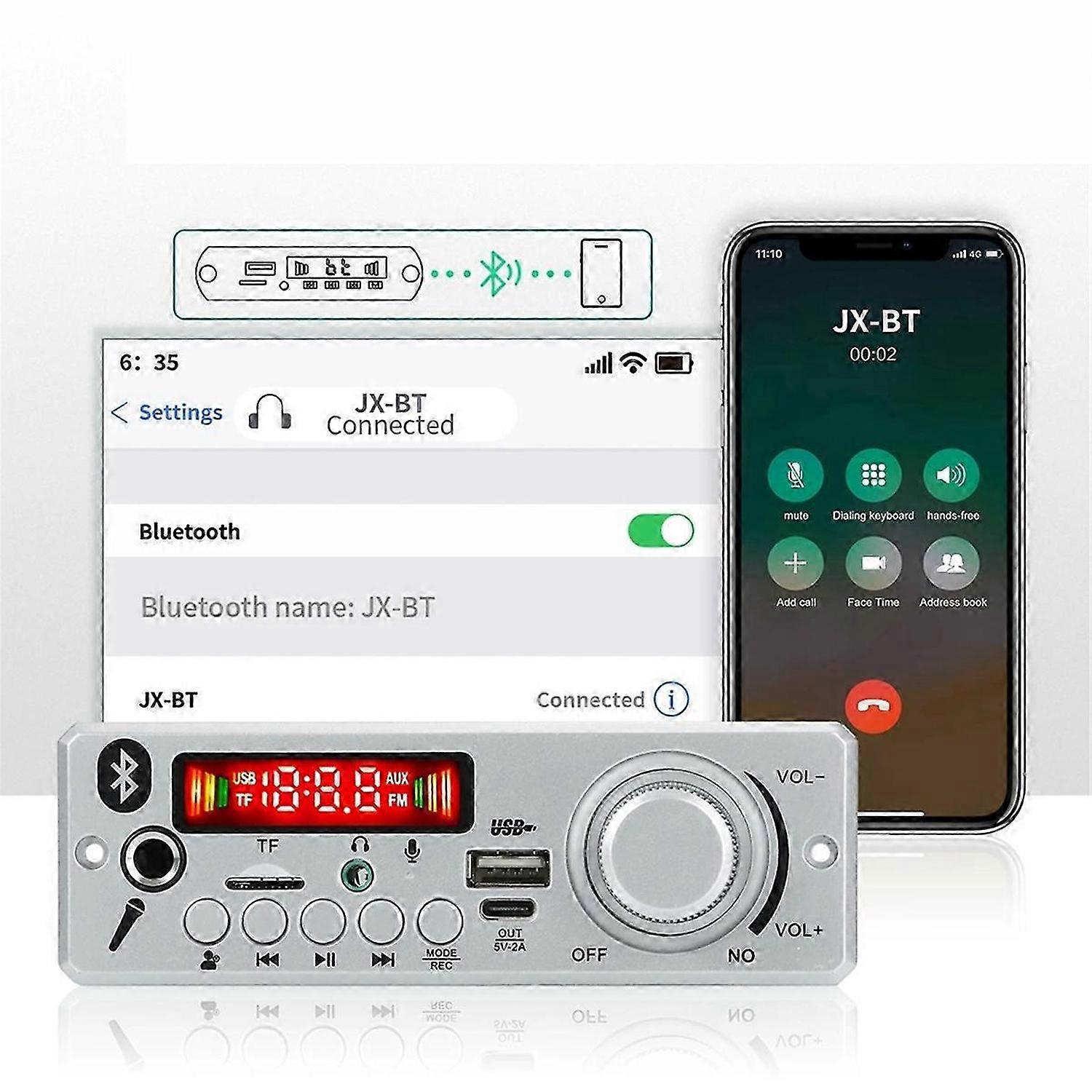 Bluetooth MP3 WAV Decoder Board 80W Amplifier Handsfree Car Audio Mic
