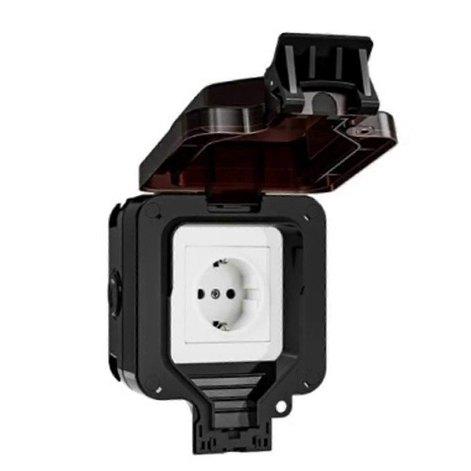 IP66 Waterproof Socket 220V Black Wall Plug Power with Built-In Switch Electrical EU Home Appliance(