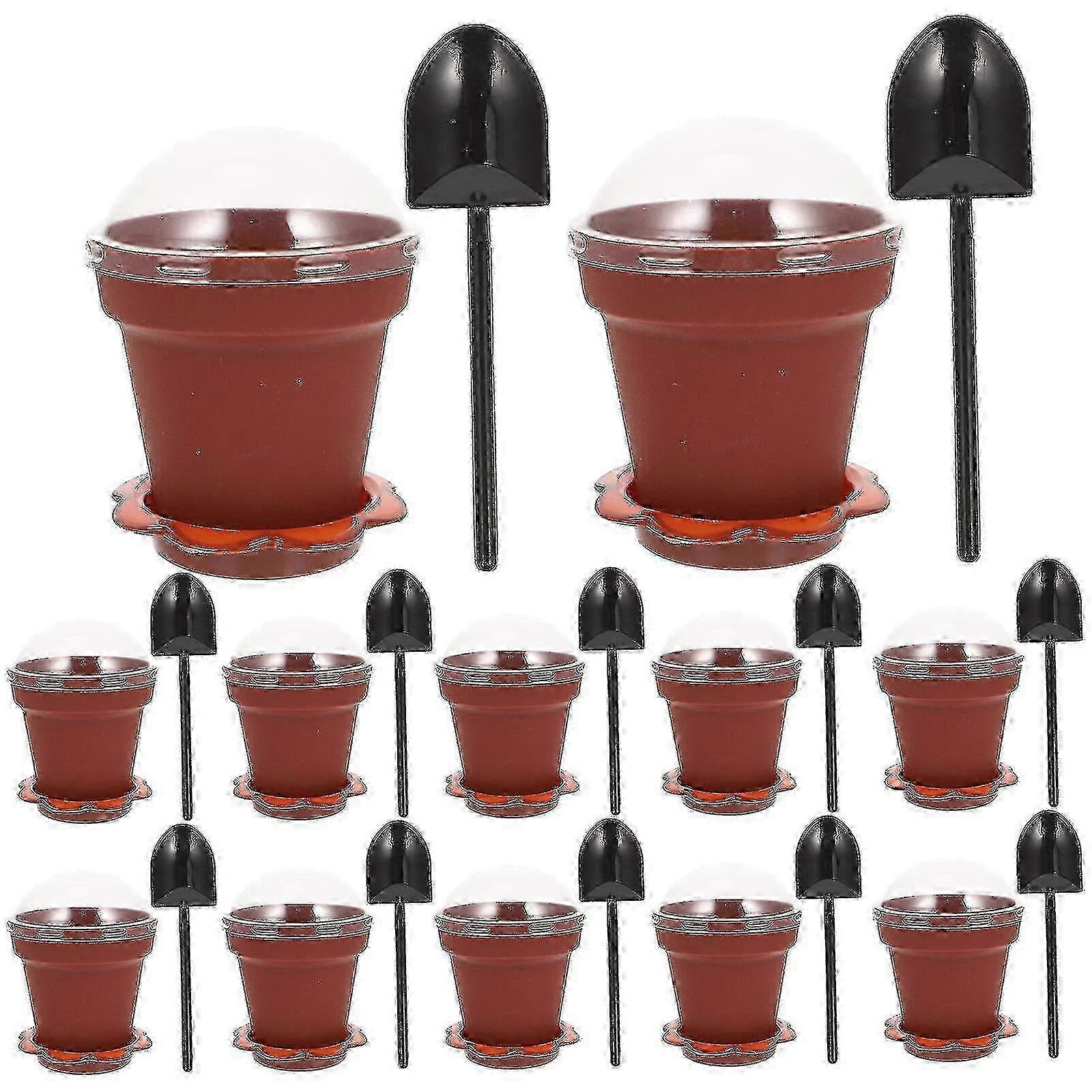 Plastic Flowerpot Cake Cups with Lid - 30pcs Dessert Container for Ice Cream Mousse - Includes Shovel Scoop and Bottom Tray