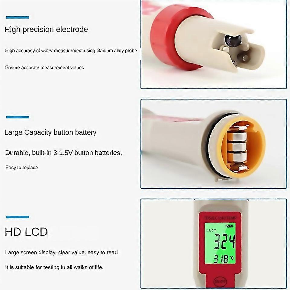 For 4in1 Digital Water Quality Tester Phtdsectemperature Meter