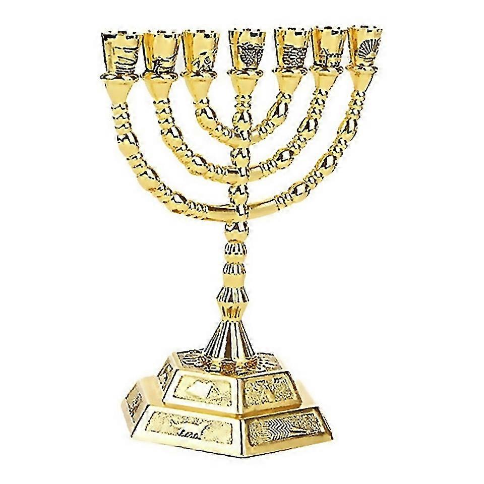 For Golden Jewish Menorah Candleholders Religions Candelabra Hanukkah Candlesticks 7 Branch Menorah