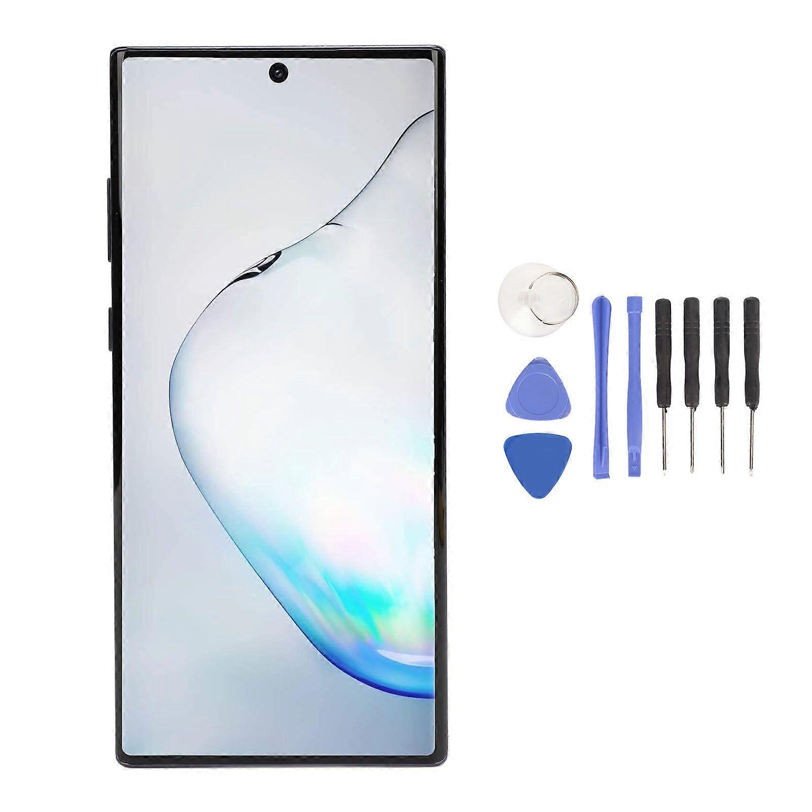 Phone Screen Replacement Support Fingerprint with Frame Repair Tools Phone LCD Screen Digitizer Assembly for Galaxy Note 10 Plus Black