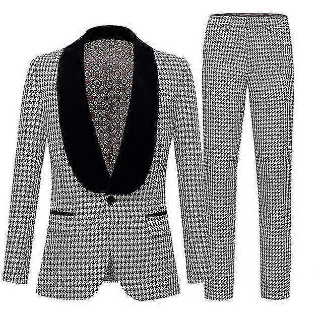 Herren 2-teiliger Anzug Schlanke Jacke Schwarz und Weiß Houndstooth Blazer Hose Set