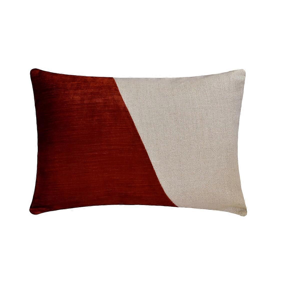 HomeCentric Decorative Rust Pack of 2 12"x18" Lumbar Pillow Covers, Velvet Patchwork & Color Blocking Modern Style