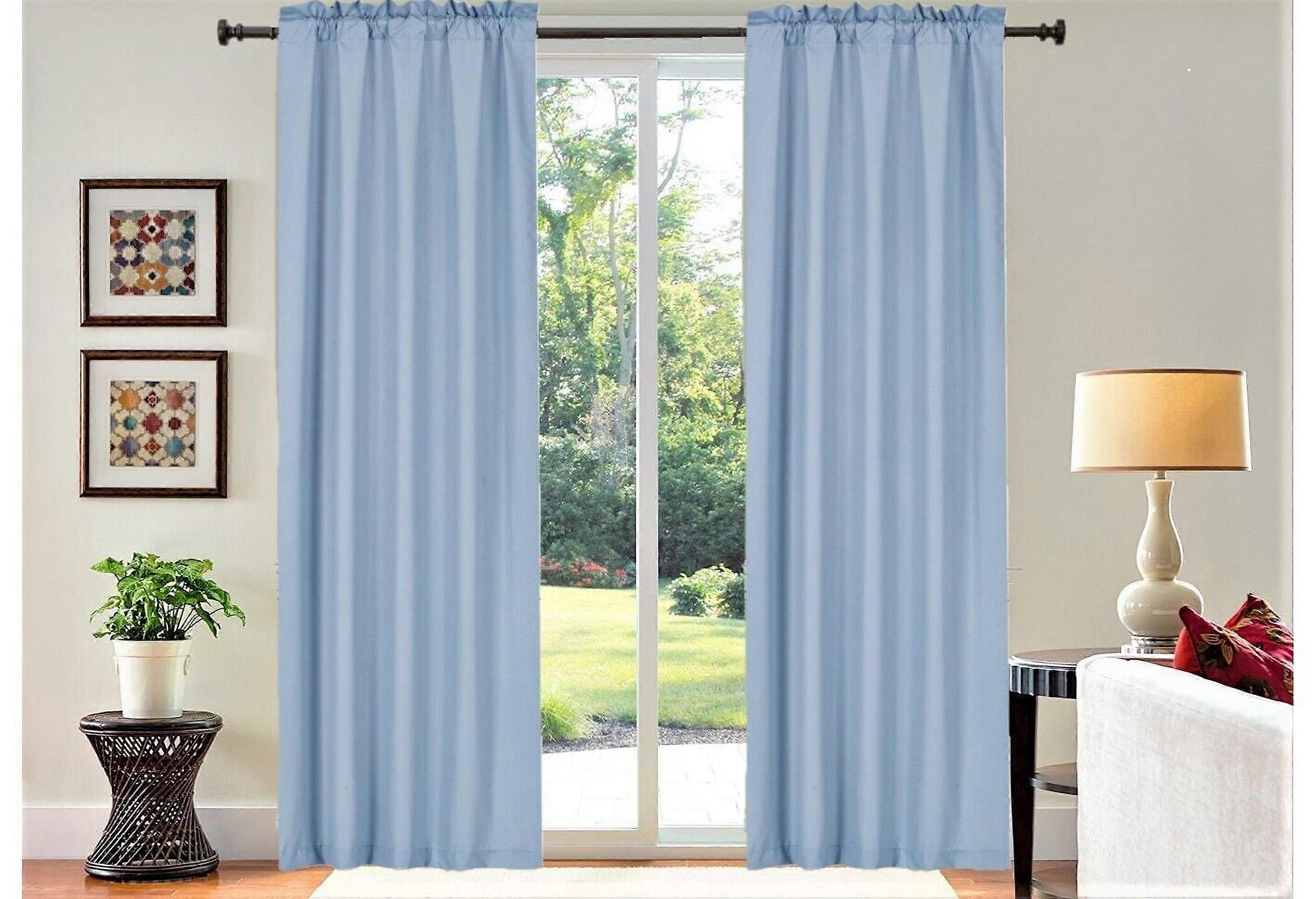 2 Panels Light Blue Solid Matte Blackout Curtains 37" W x 95" L Each, 100% Privacy, Light Filtering with Rod Pocket