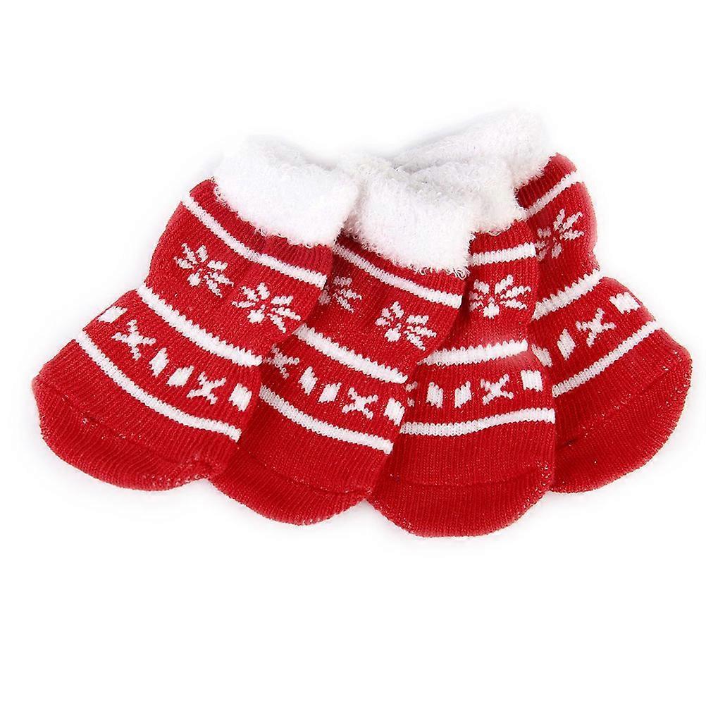 Cat Socks Red Cotton Pet Socks for Protection with 4Pcs