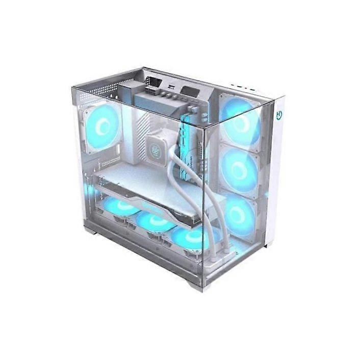 Hiditec SKY RGB Triple Tempered Glass ATX Semi Tower Case Silver 7 Fans USB-C Panel