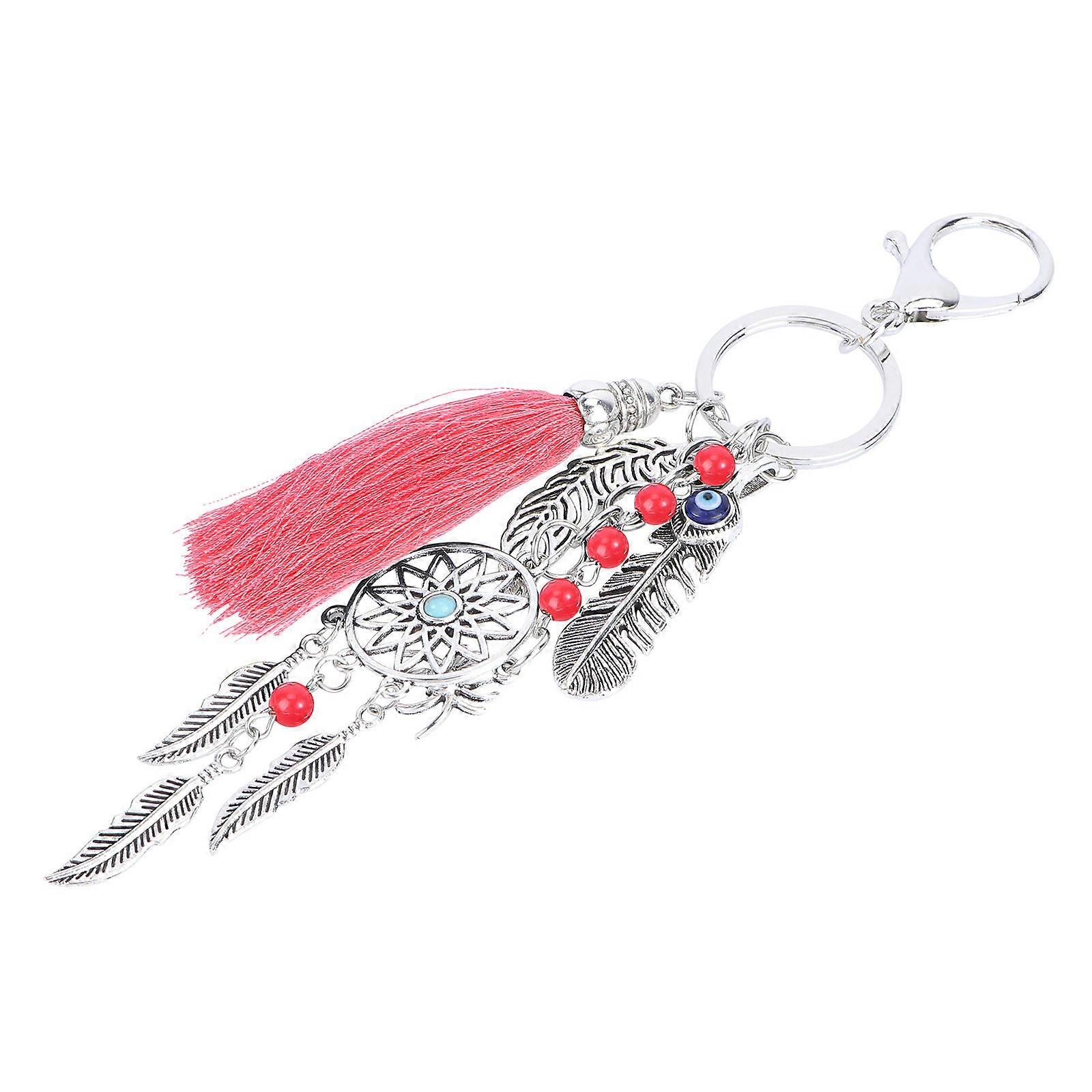 Alloy Bohemia Keychain for Bag Pendant Tassel Red 3Pcs
