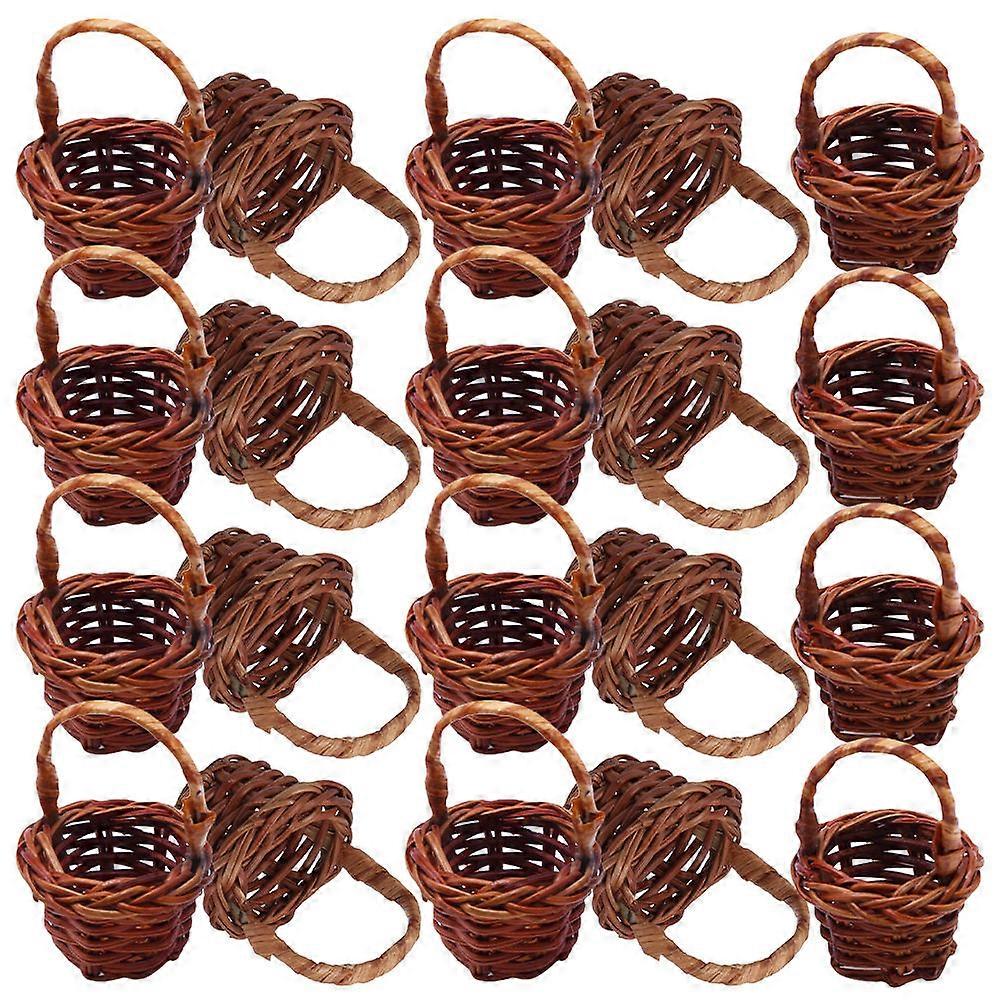 Mini Basket for Storage 80Pcs Handheld Dark Brown Woven Rattan Baskets