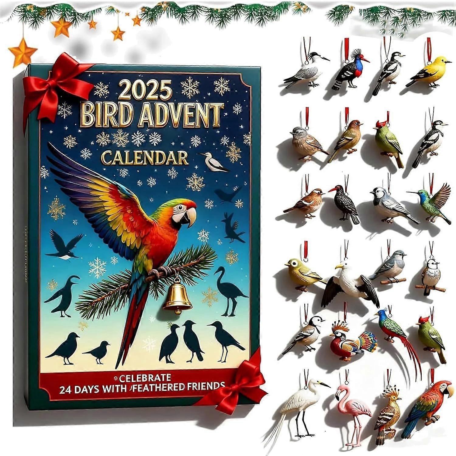 Bird Advent Calendar Advent Calendar 2025 Ornaments, 24 Days Christmas Countdown