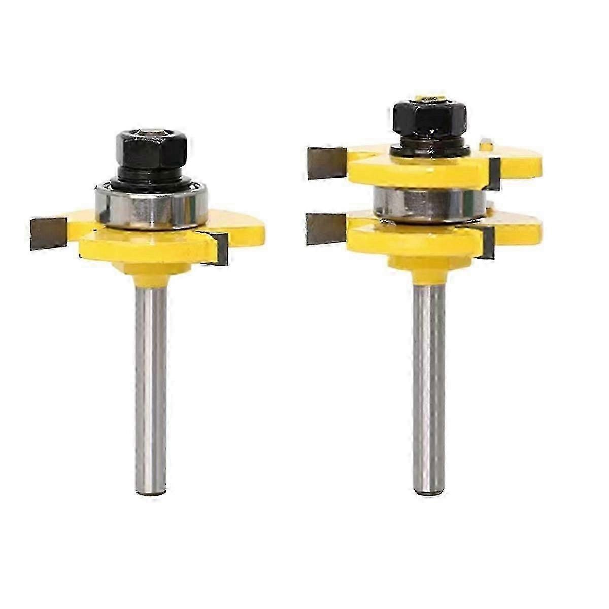 2Pcs 1/4inch Shank Cutter 3-Tooth Tongue & Groove Joint Assemble Router Bits T-Slot Milling Cutter f
