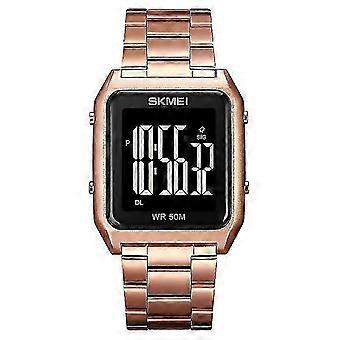 For Skmei 1879 Square Large Screen Men Steel Belt Multifunction El Luminous Watch Color Rose Gold 25-26