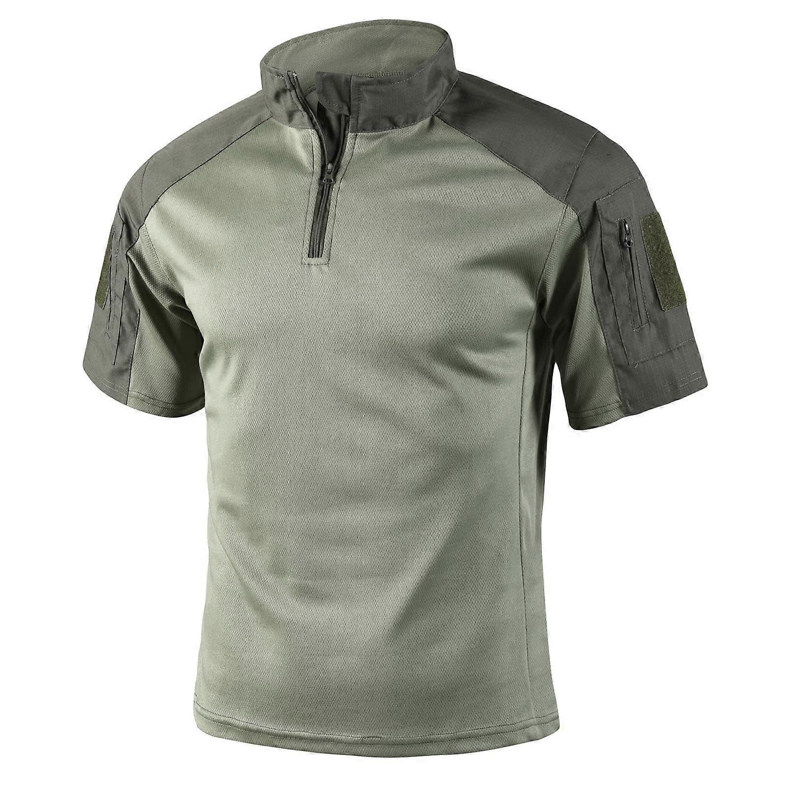 Men's Tactical Shirt Combat Short Sleeve Quick Dry 1/4 Zip Sports Fitness Outdoor Hiking Breathable O Green 3XL