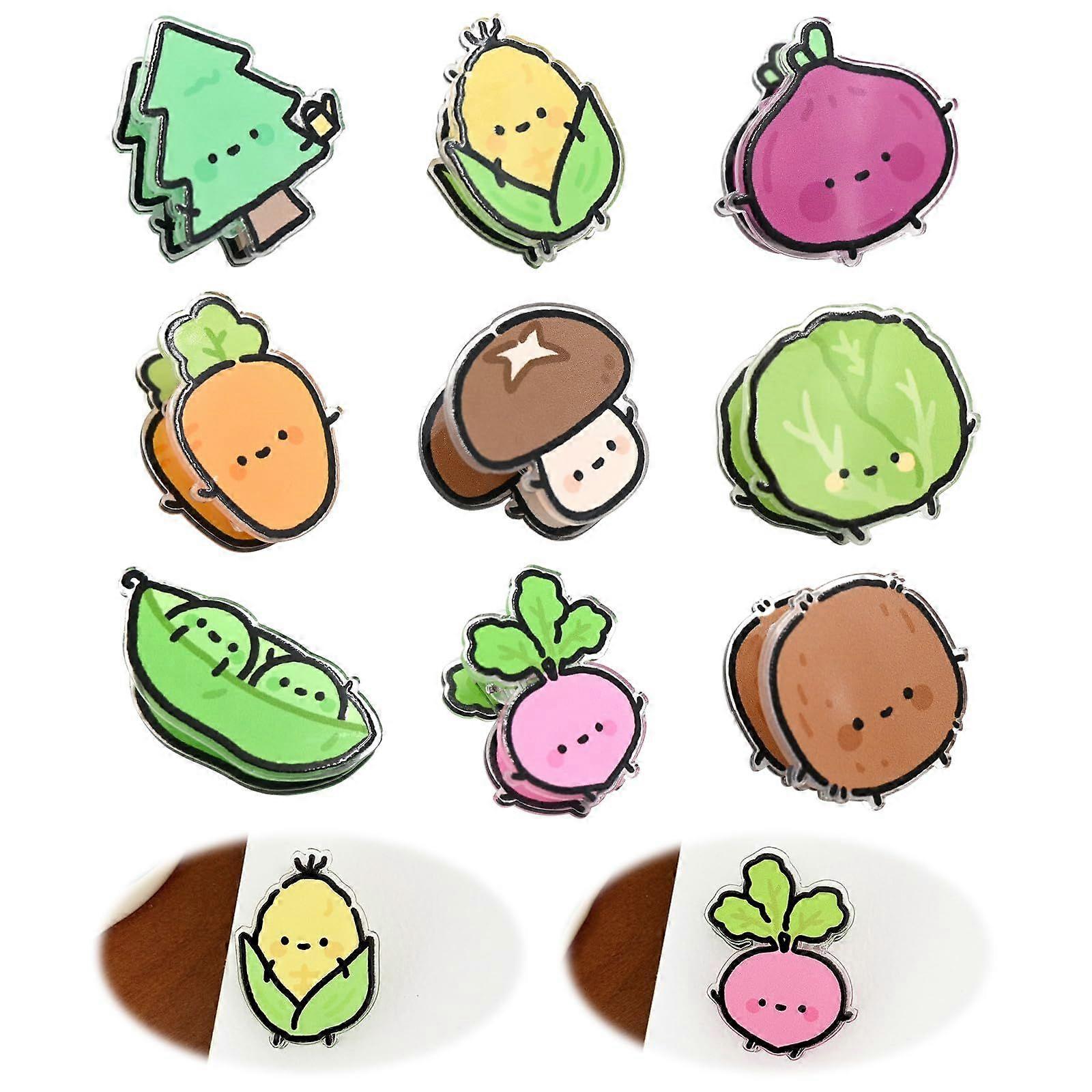 9 - Piece Set of Adorable Vegetable - Themed Acrylic Chip Clips - Funny and Functional Food Bag Sealers for Airtight Storage