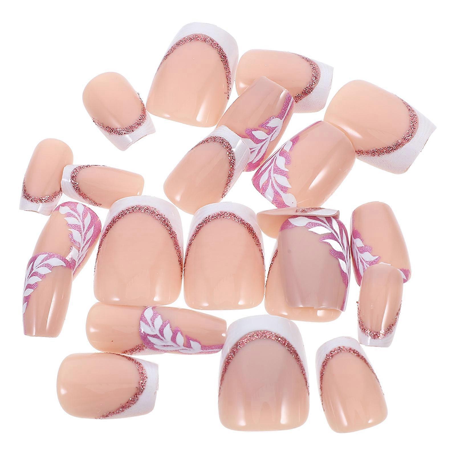 Fake Nails Press On Nails Plastic False Nails For Women Teens Quick Application Various Occasions White 24Pieces