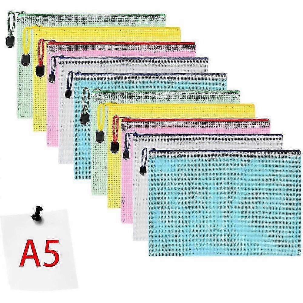 Document bag A5 10 pieces A5 file bags with zipper mesh plastic zipper bag for files paper documents cosmetics homework and travel accesso miao8