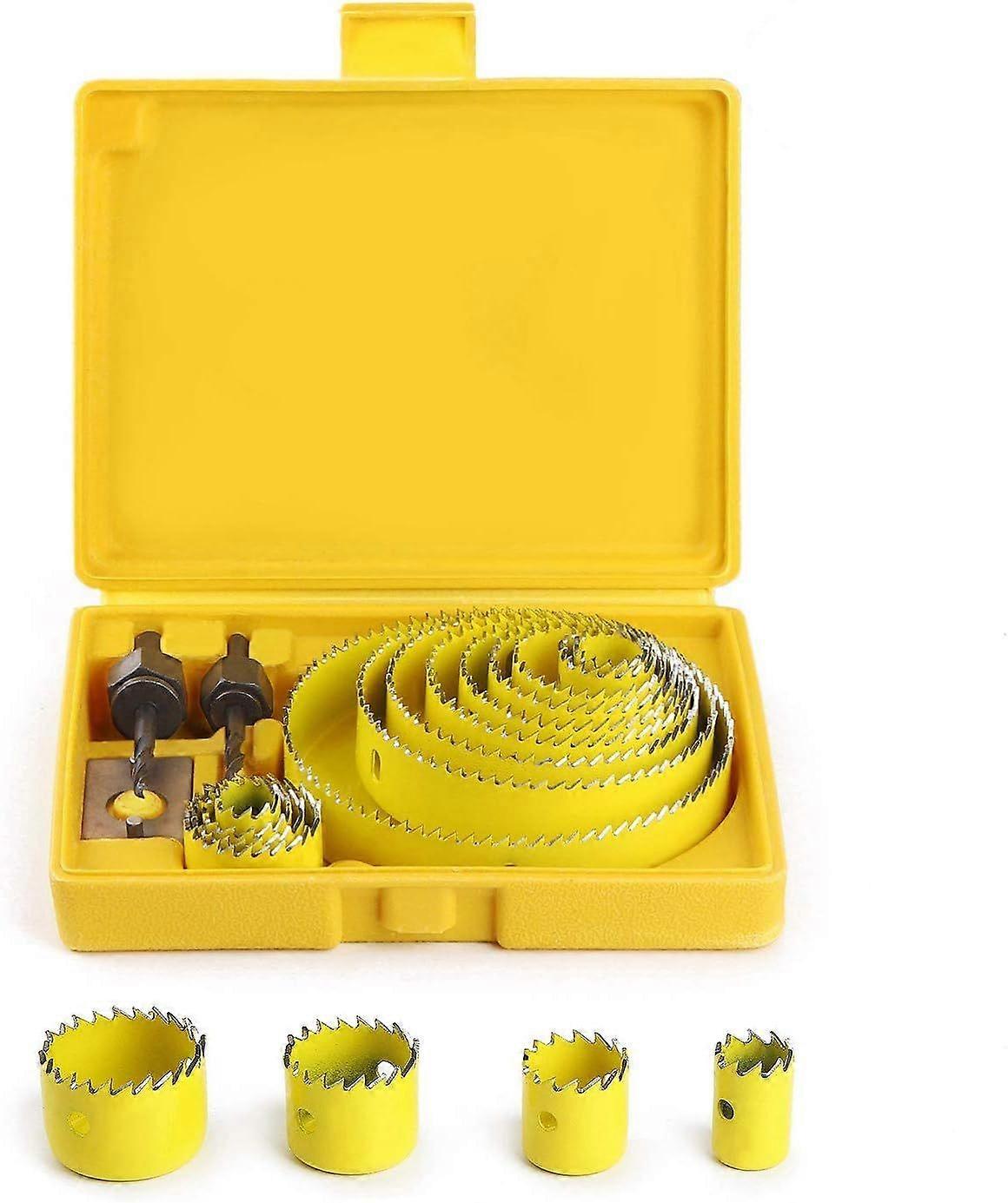 Hole Saw Box Set, Hole Saws 19-127mm Complete Kit in a Case With Chucks and Devices for Wood Plaster Plastic PVC Made of High Quality A3 Hardened Stee