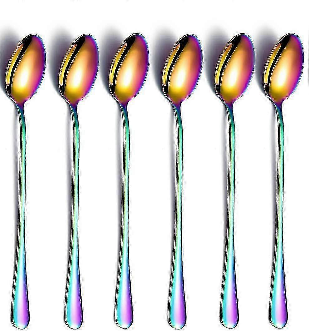 Long Handle Mixing Spoon Set, 6 pcs, Colorful, Dessert Spoon, Cocktail Mixing Tools