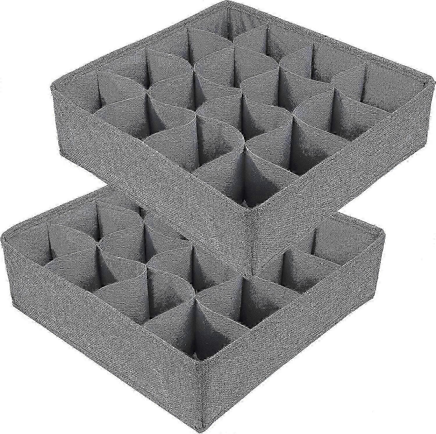 Foldable Drawer Organizer Made of Jute Fabric for Underwear, Bras, and Socks, Space-Saving Compartment Storage Box, Set of 2 (Grey) New-Arrival
