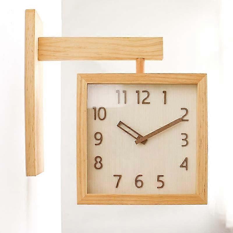 Solid Wood DoubleSided Wall Clock, Silent Movement, Wall Mounted, Living Room, Primary Color
