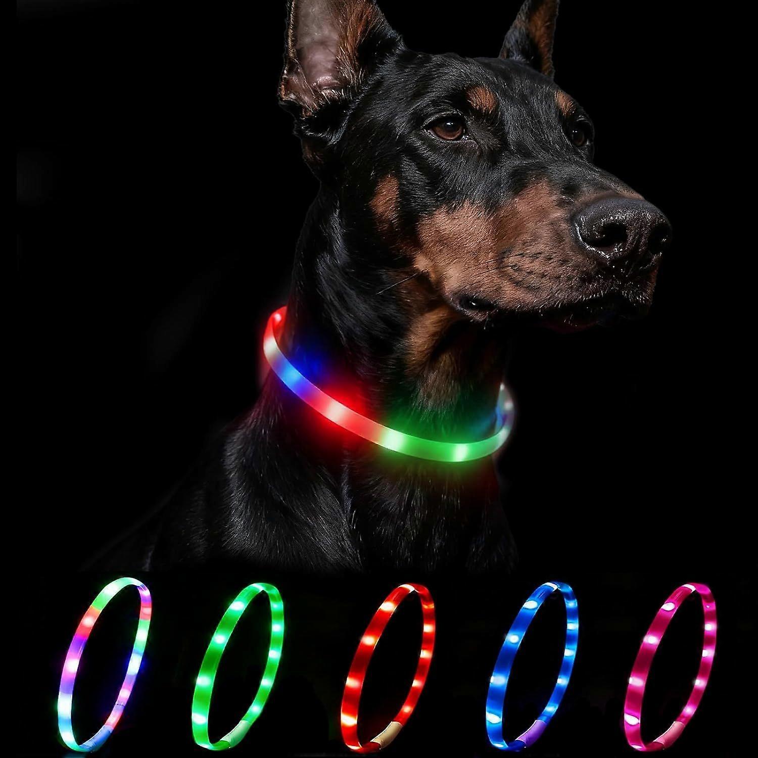 Light Up Dog Collar - Flashing Dog Collar Lights for The Dark, Rechargeable LED Collars with 4 Glow Modes for Small Medium and Large Dogs, 70cm