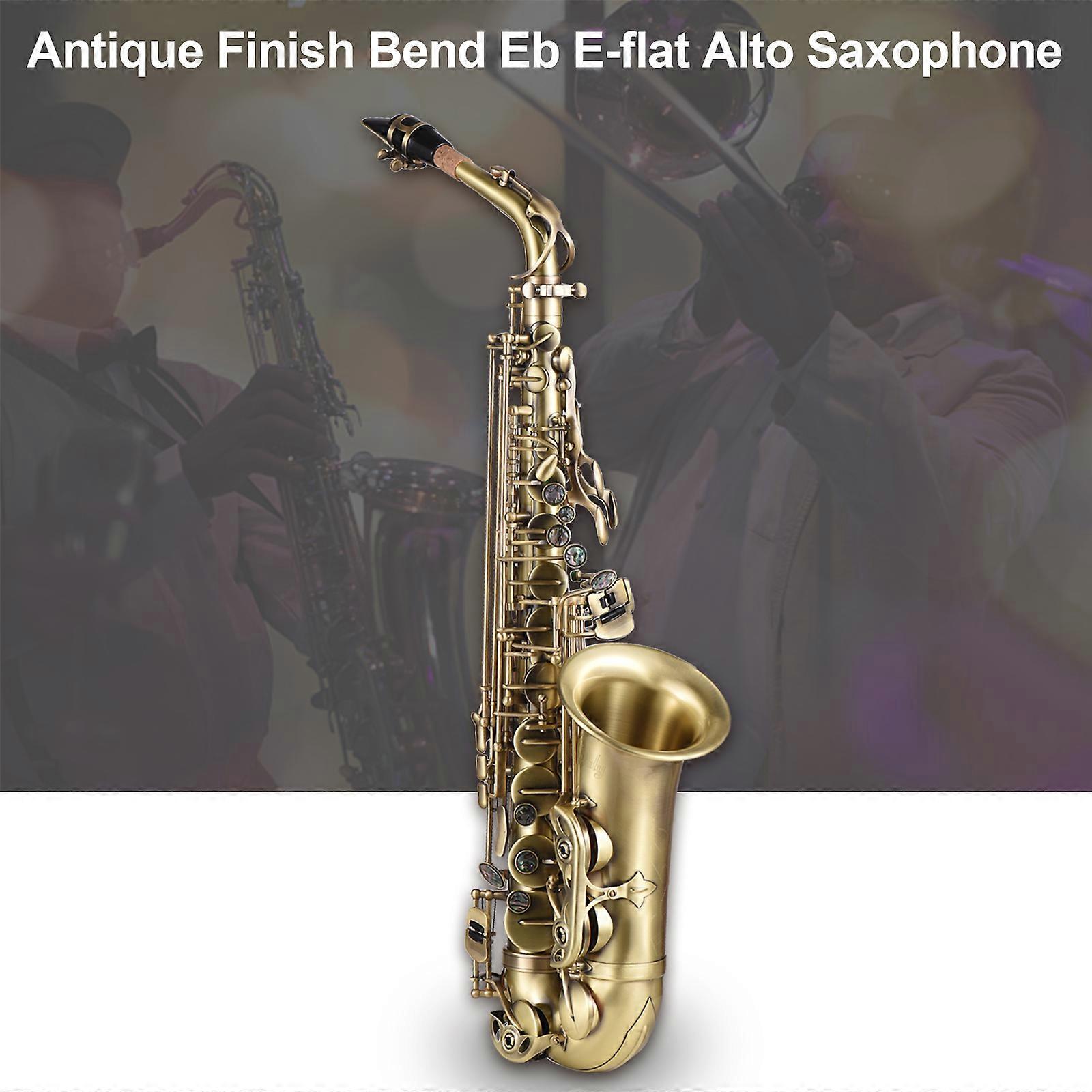 BtutyHigh-end retro-style bronze midrangeEbBent pipe saxophoneTube body carvingAbalone shell button