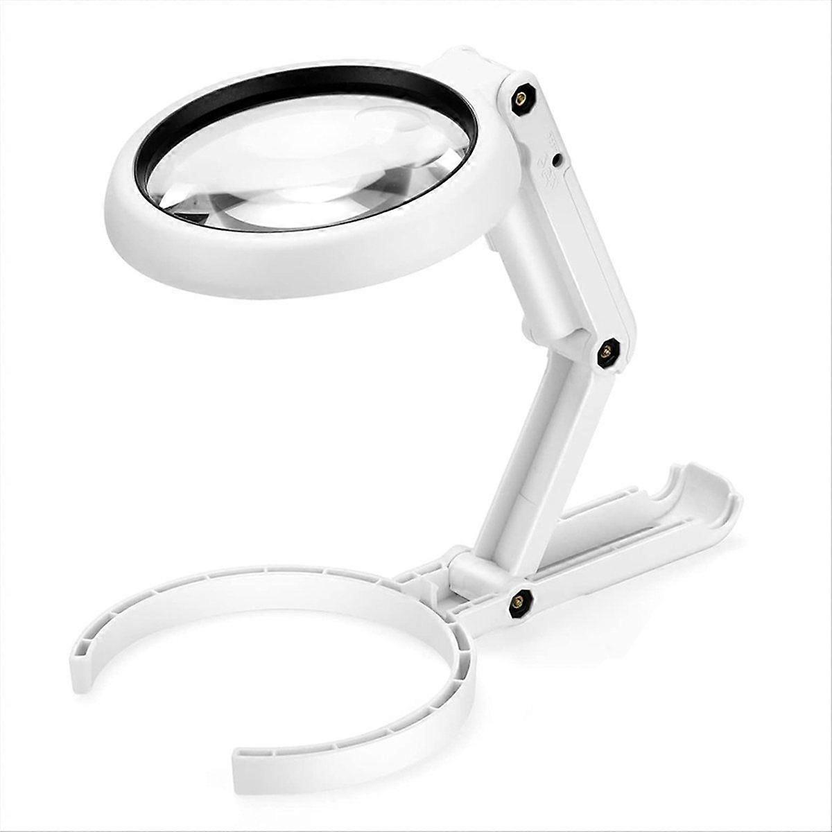 Portable Magnifying Glass with Stand, 8 LED Lights, 5x Magnification - Foldable Design for Reading