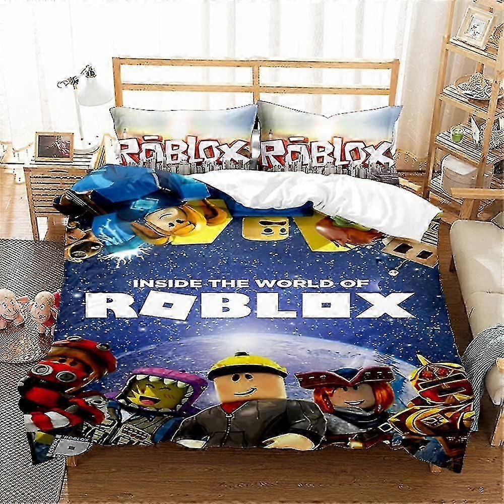 Conjunto de Capa de Edredom 3Pcs ROBLOX Roupa de Cama Conjunto de Microfibra Macia Easy Care Capa de Colcha Witn 2 Fronhas para Adolescentes Meninas Crianças Reversível Edredom Set ROBLOX 03)