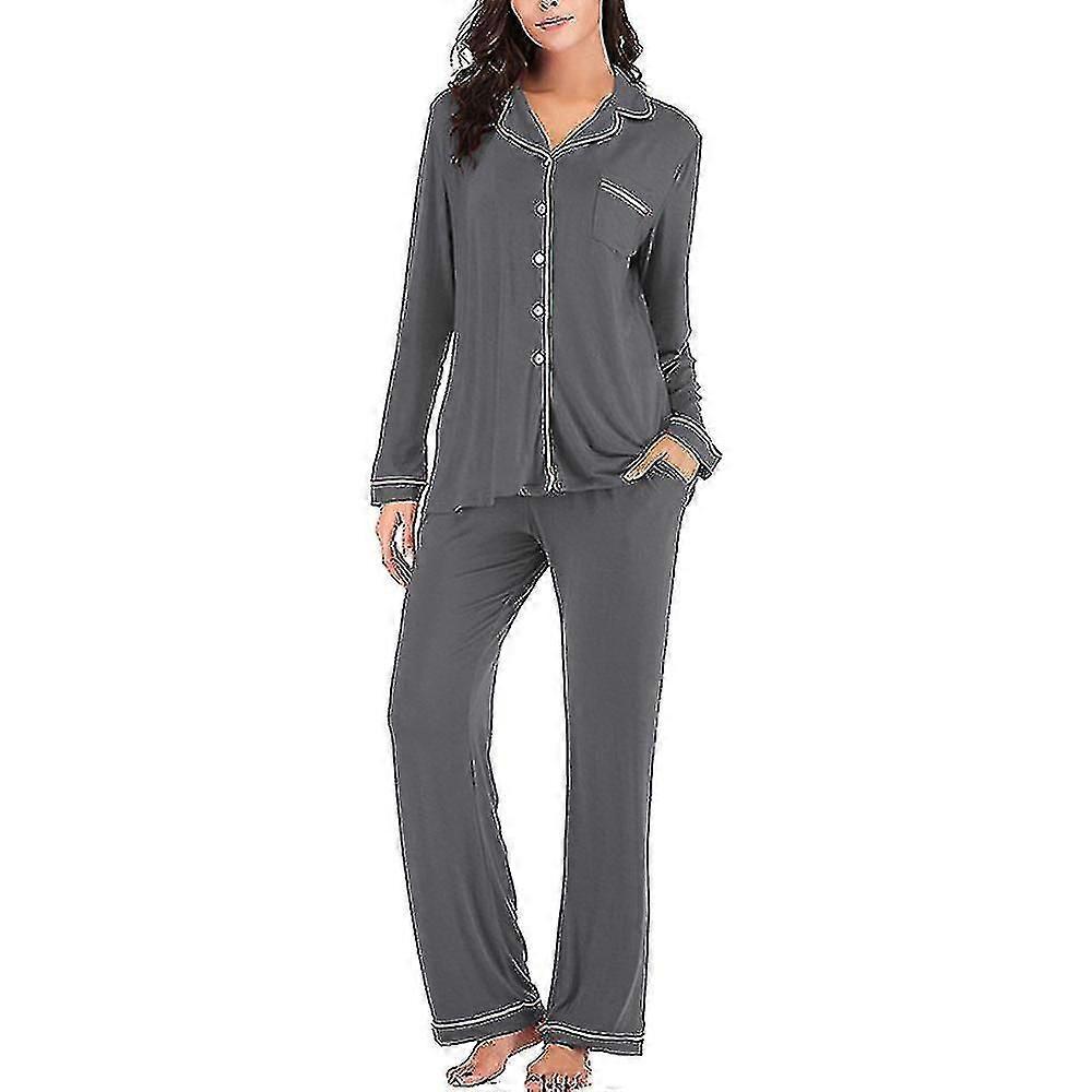 Frauen Pyjamas Set Notch Revers Weiche Nachtwäsche Langarm Button Down Nachtwäsche Mit langen Hosen