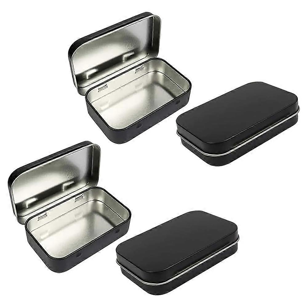Metal Tins Storage Boxes 4 Pcs Rectangular Portable With Hinged Lids Craft Tins Black Small Empty Storage Containers