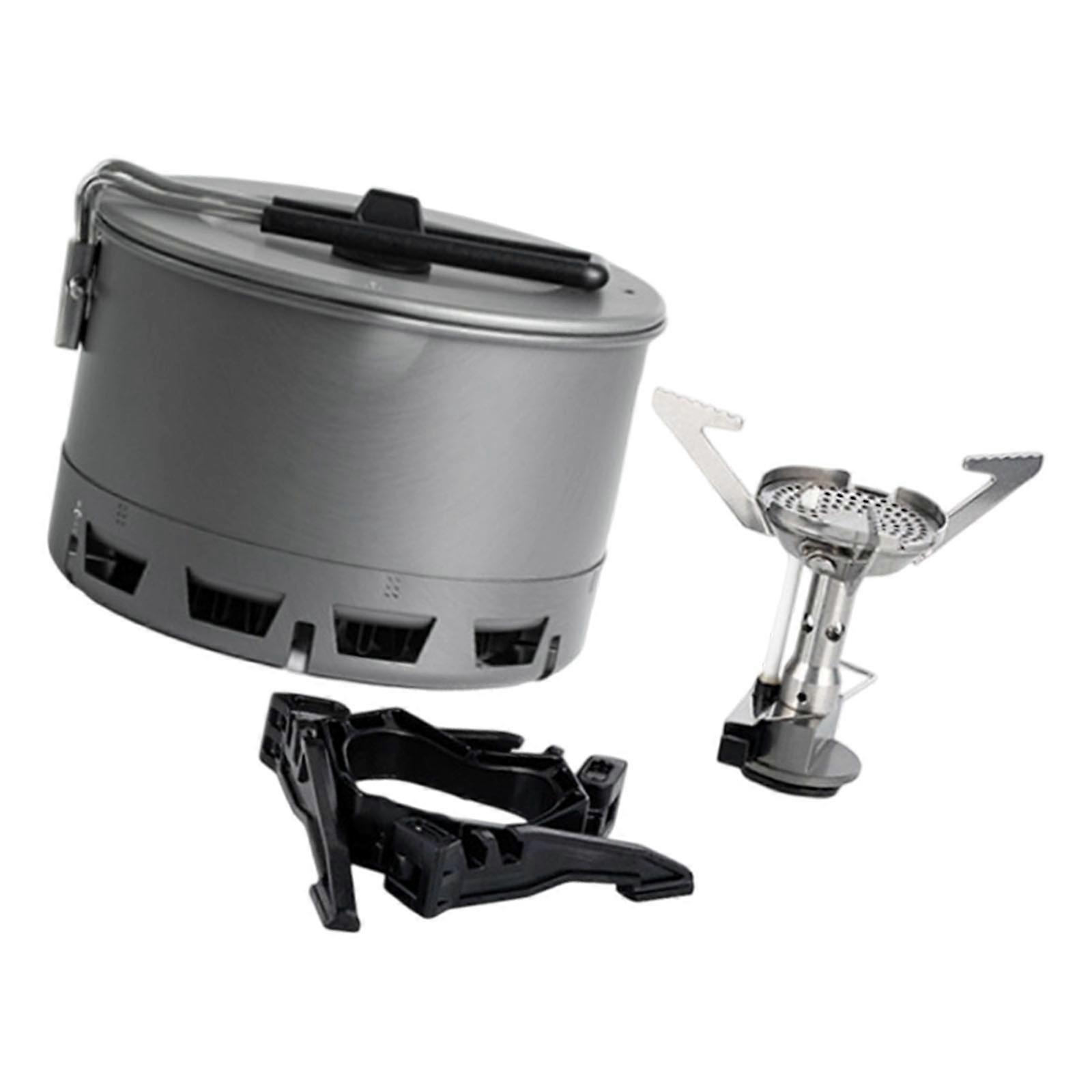 Portable Compacts Backpacking Cookware Windproof Outdoor Cooking Pot with Folding Handle For Outdoor Cooking Efficiency Multicolor