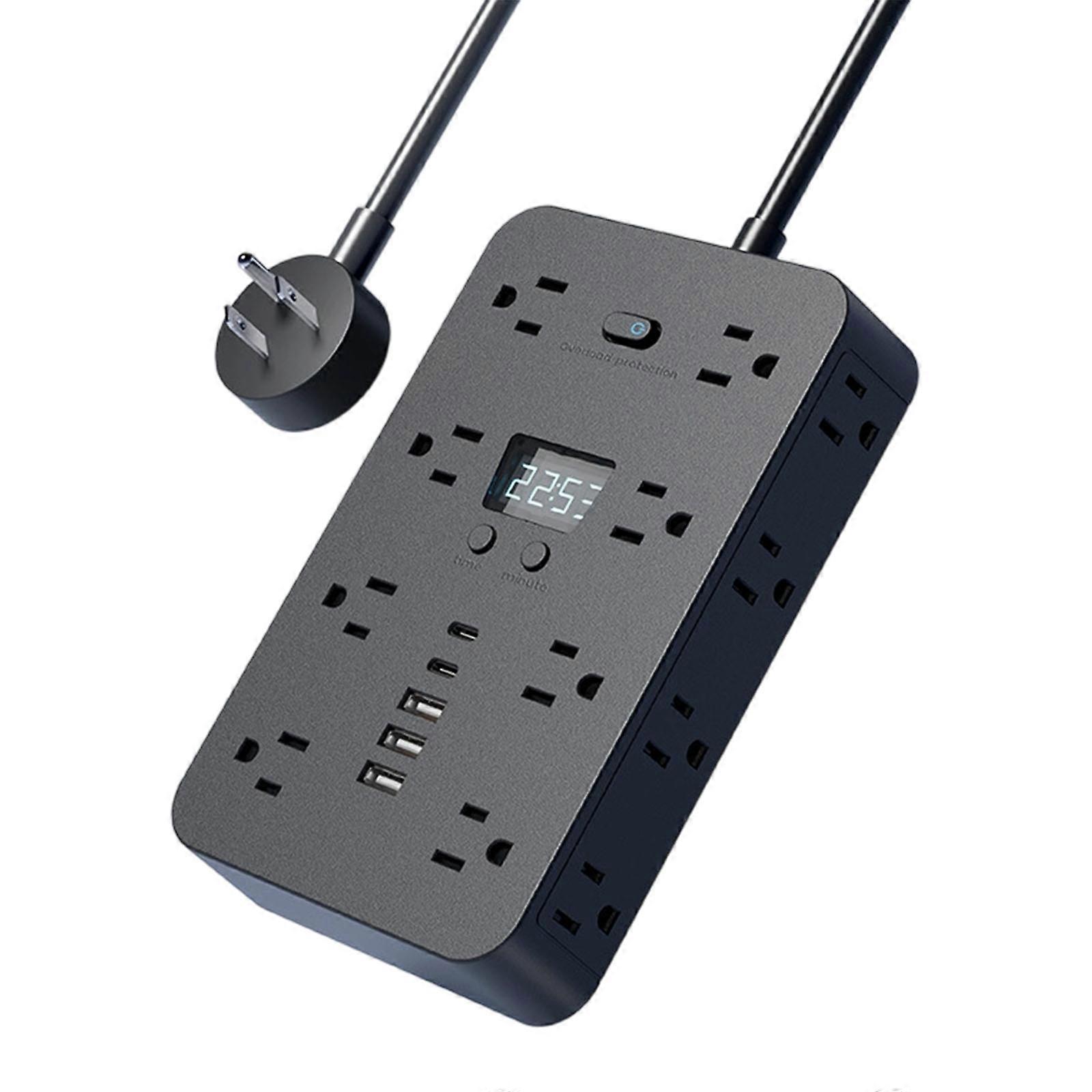 Hızlı Şarj Özellikli Çoklu Cihaz Prizleri, 16 Çıkış, 3 USB, 2 Tip C Port, Çift Taraflı Prizler, Elektronik Cihazlar İçin, Siyah