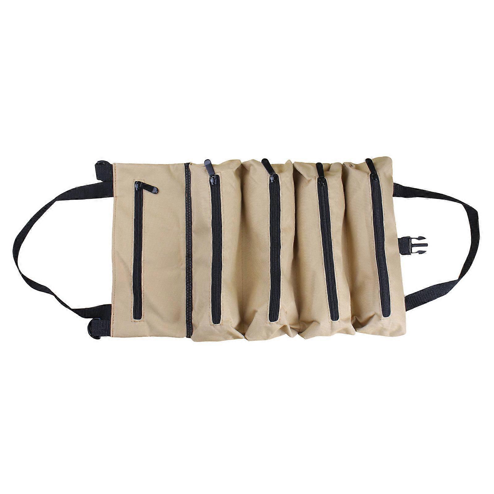 Portable Tool Roll Up Tool Bag Space Saving Carrying Pouch for Tools Waterproof & Durable Tool Roll Bag  khaki