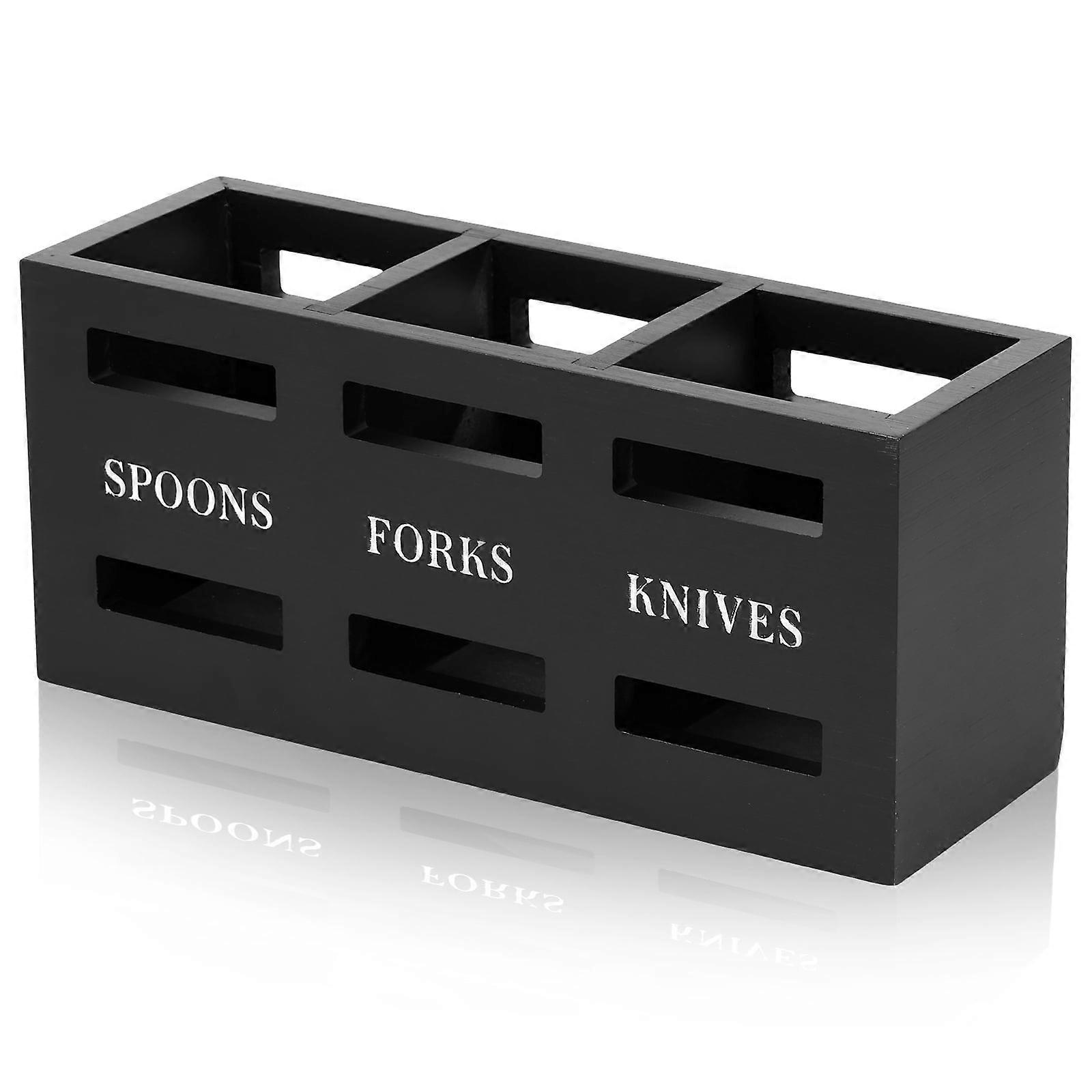 Grusce Silverware Caddy Wood Utensil Holder, 3 Compartments, Large Capacity, Multipurpose for Forks, Spoons, Cutters