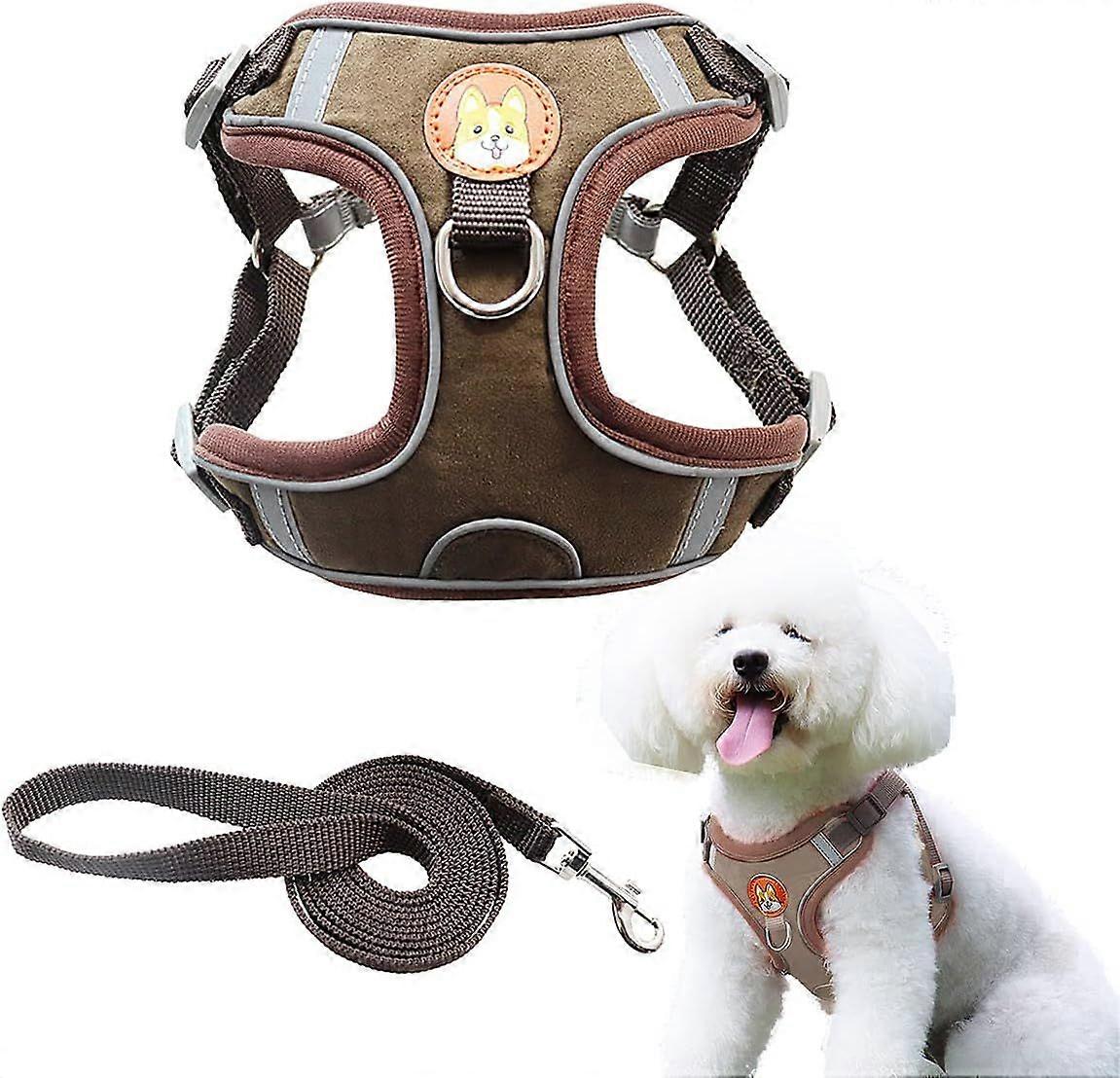 Adjustable Walking Harness and Reflective Padded Soft Breathable Harness for Small and Medium Dogs and Cats (M, Brown)