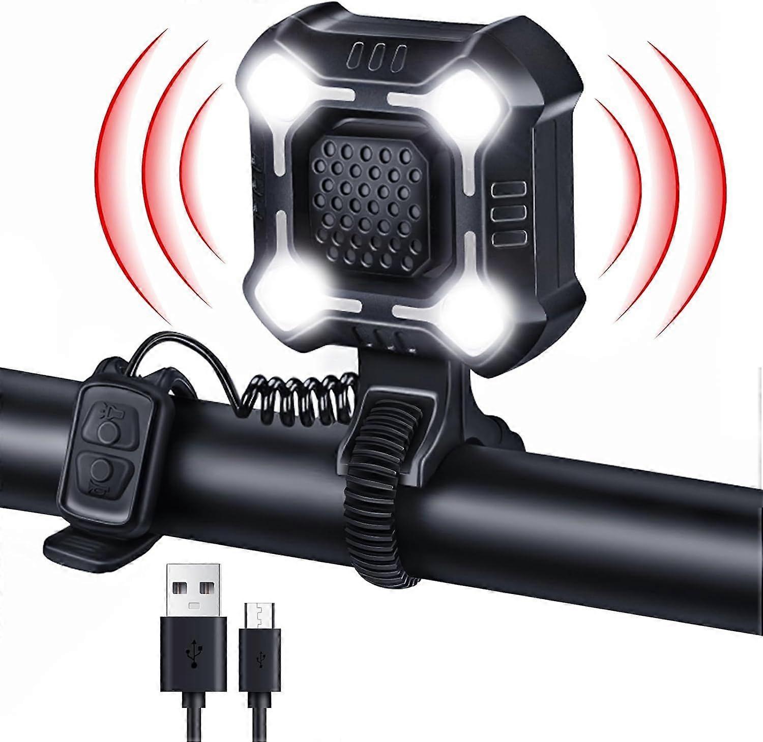 140dB Electric Bike Horn with Headlight, 2 in 1 Bicycle Horn 6 Sound Modes USB-C Rechargeable