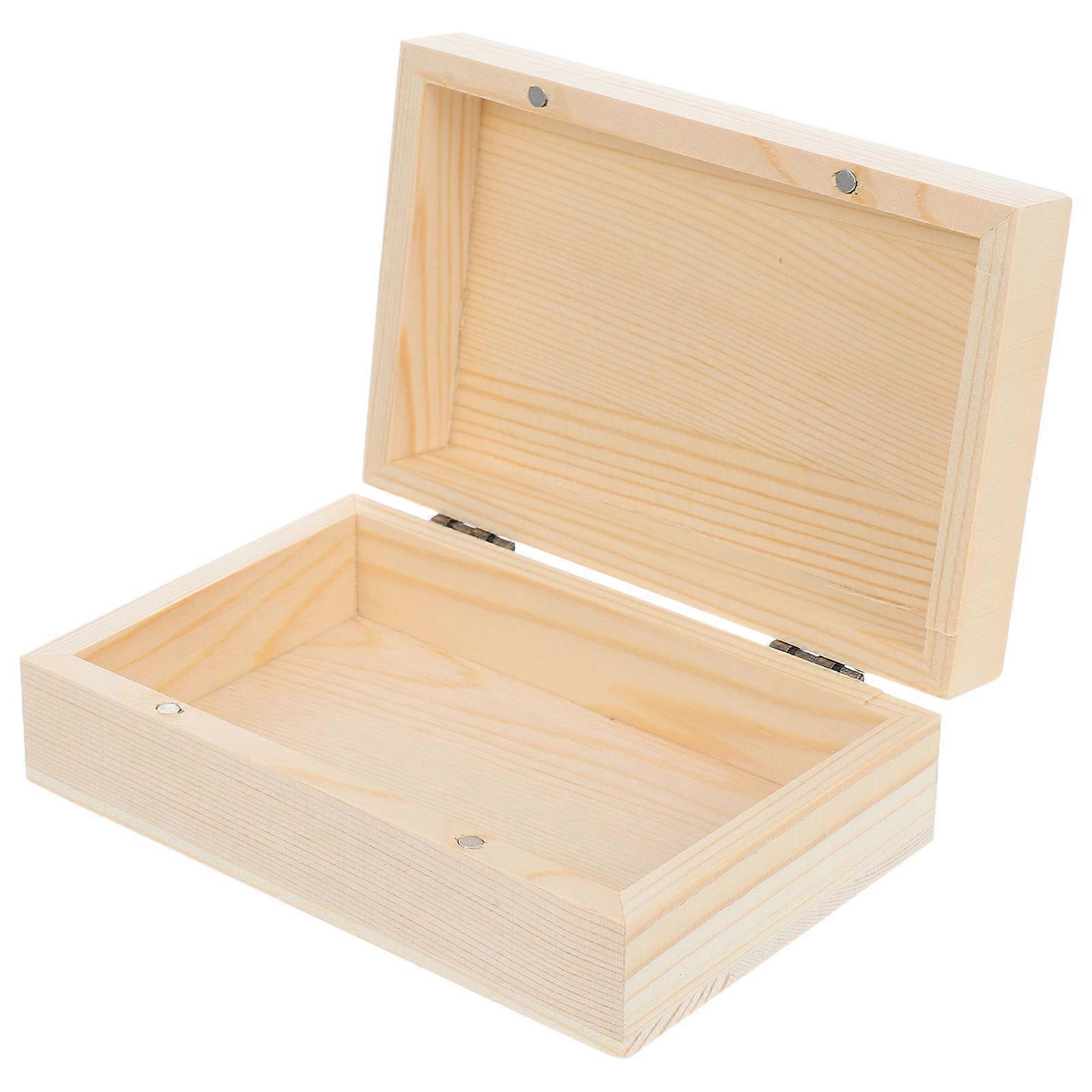 Unfinished Wood Storage Box with Hinged Lid for Storage