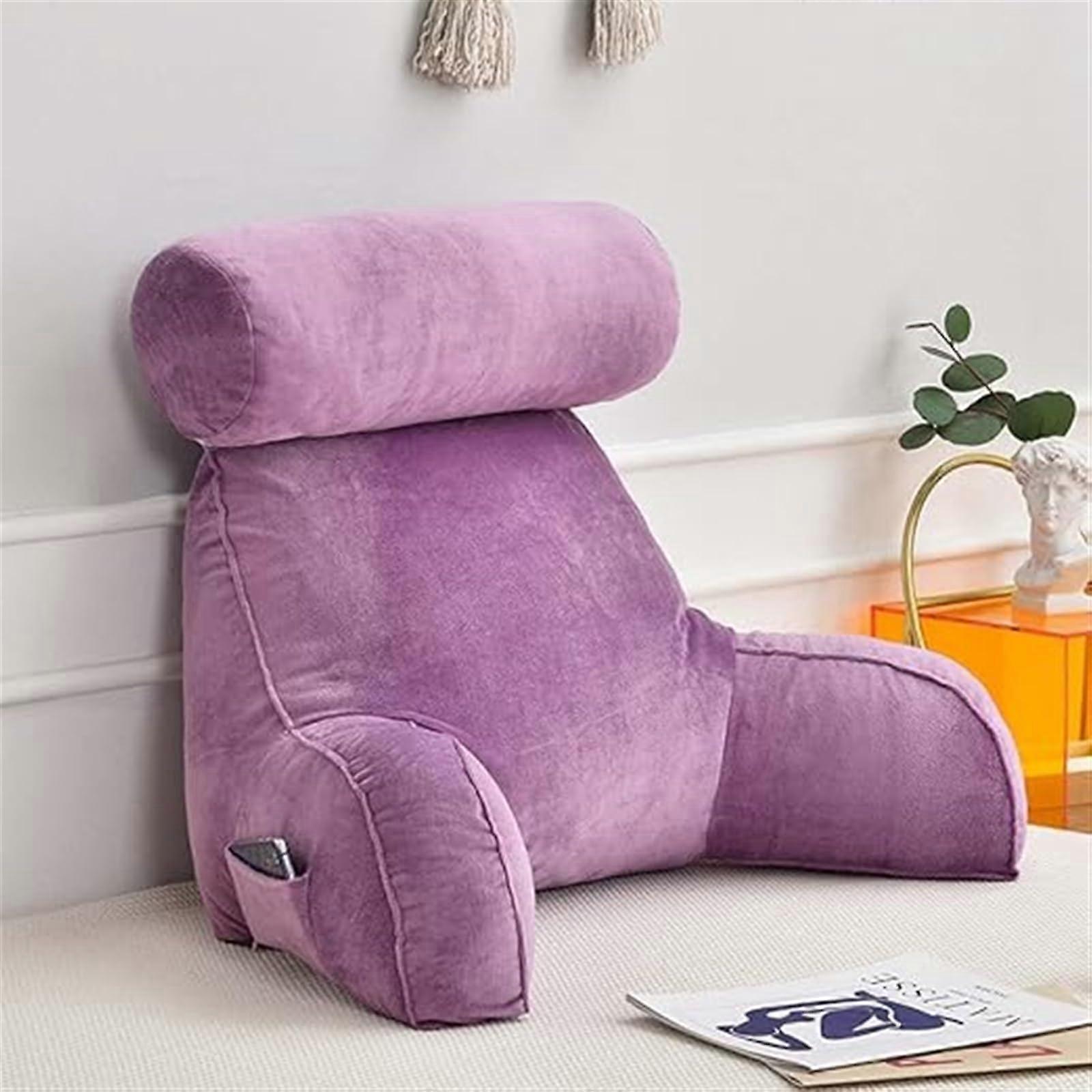 Reading Pillow with Armrests for Bed and Sofa, Ergonomic Back Support Cushion, Purple 75x40x50cm