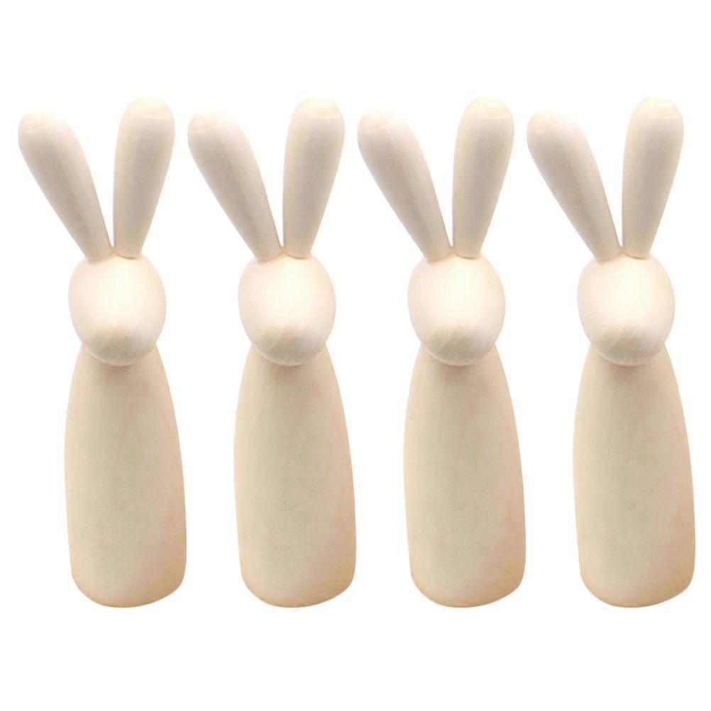 Wooden Rabbit Decor for Decoration 4Pcs Easter DIY Tabletop Craft Kit