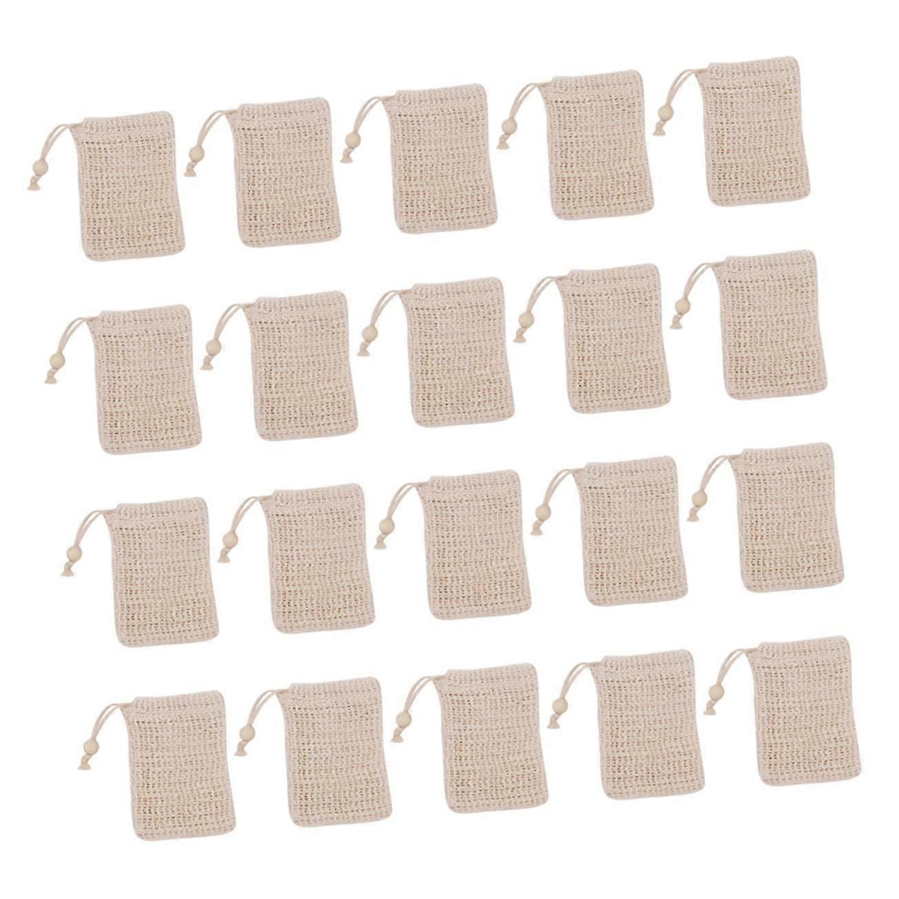 20pcs Cotton Linen Soap Saver Bag with Drawstring, Dense Foaming Mesh, QuickDry Hanging Pouch
