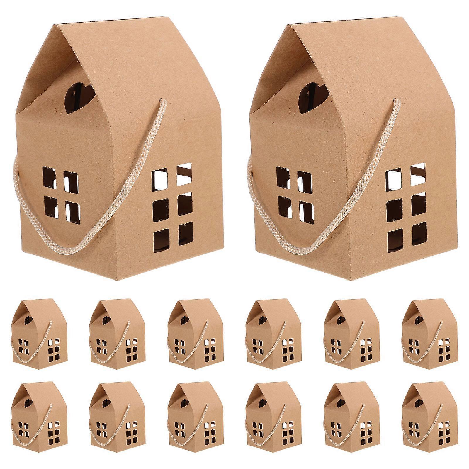 50Pcs Brown House Gift Boxes for Candy Storage Paper Material